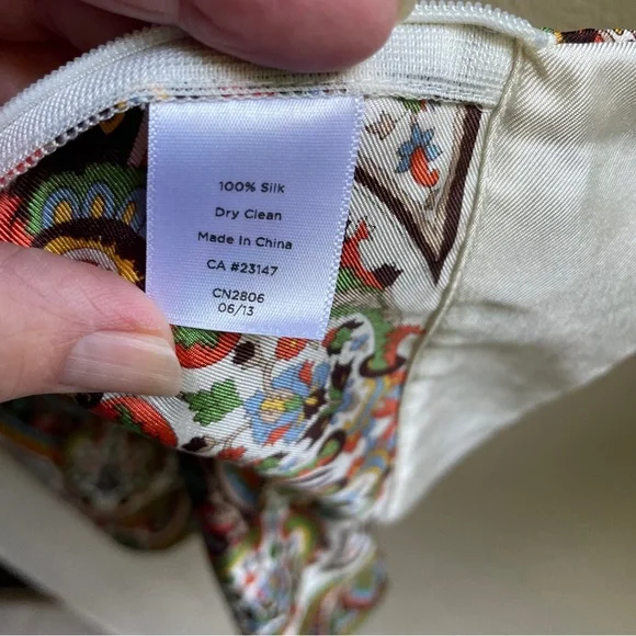 Talbot's Silk Paisley Patterned Blouse. Cap Sleeves, Side Zip. Cream, Green. 2P - Picture 7 of 11